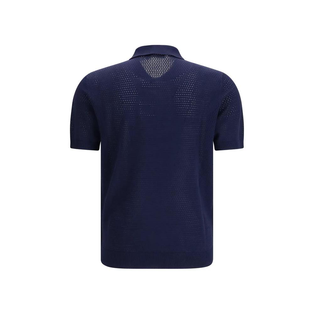 Men’s Blue Cotton Knit Polo Shirt – Roberto Collina Textured Short Sleeve Polo SS26