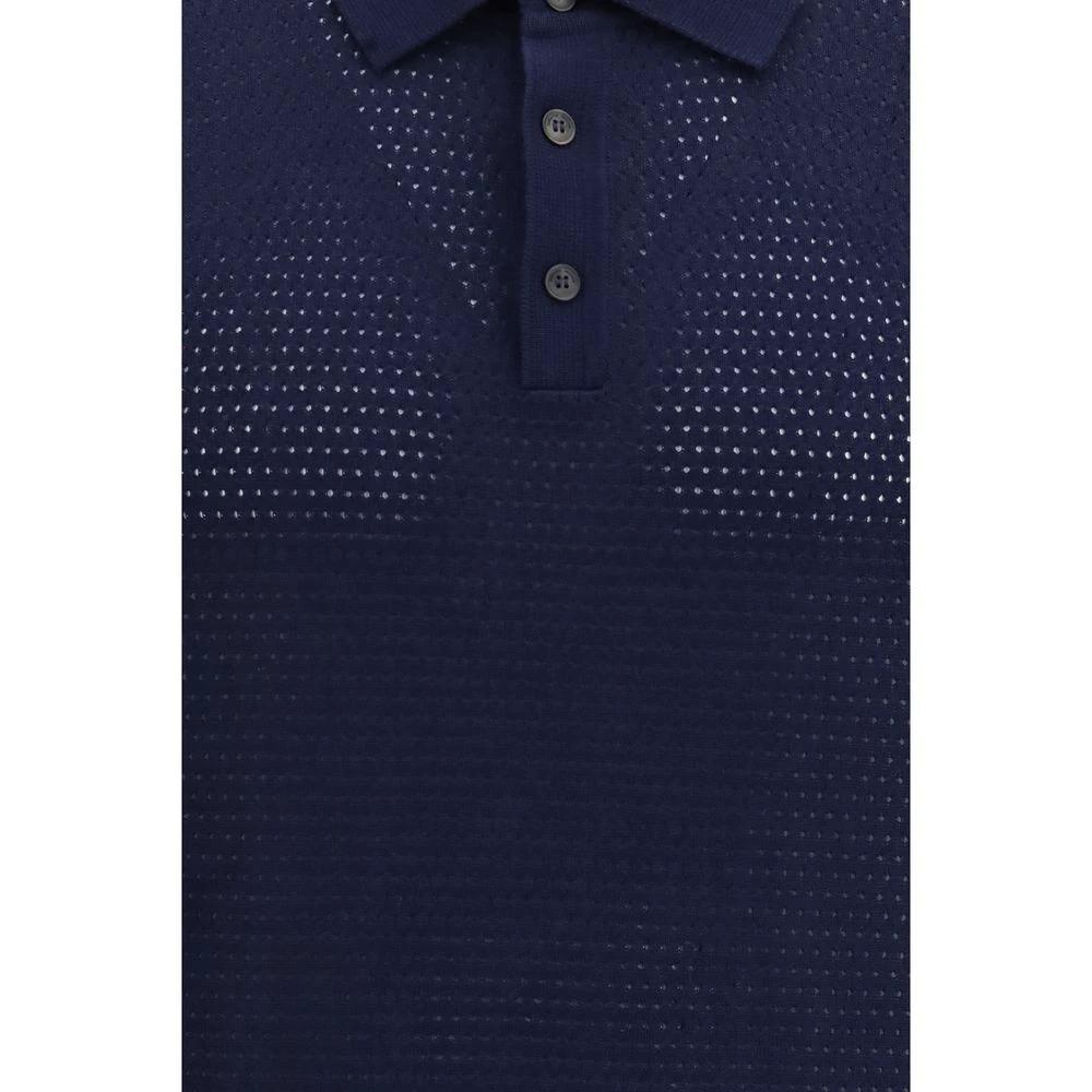 Men’s Blue Cotton Knit Polo Shirt – Roberto Collina Textured Short Sleeve Polo SS26