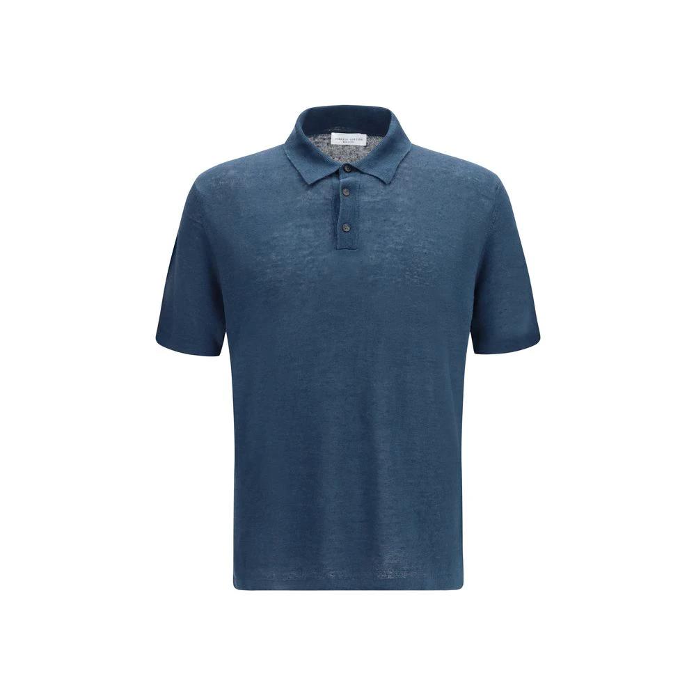 Men’s Blue Linen Polo Shirt – Roberto Collina Lightweight Knit Polo SS26