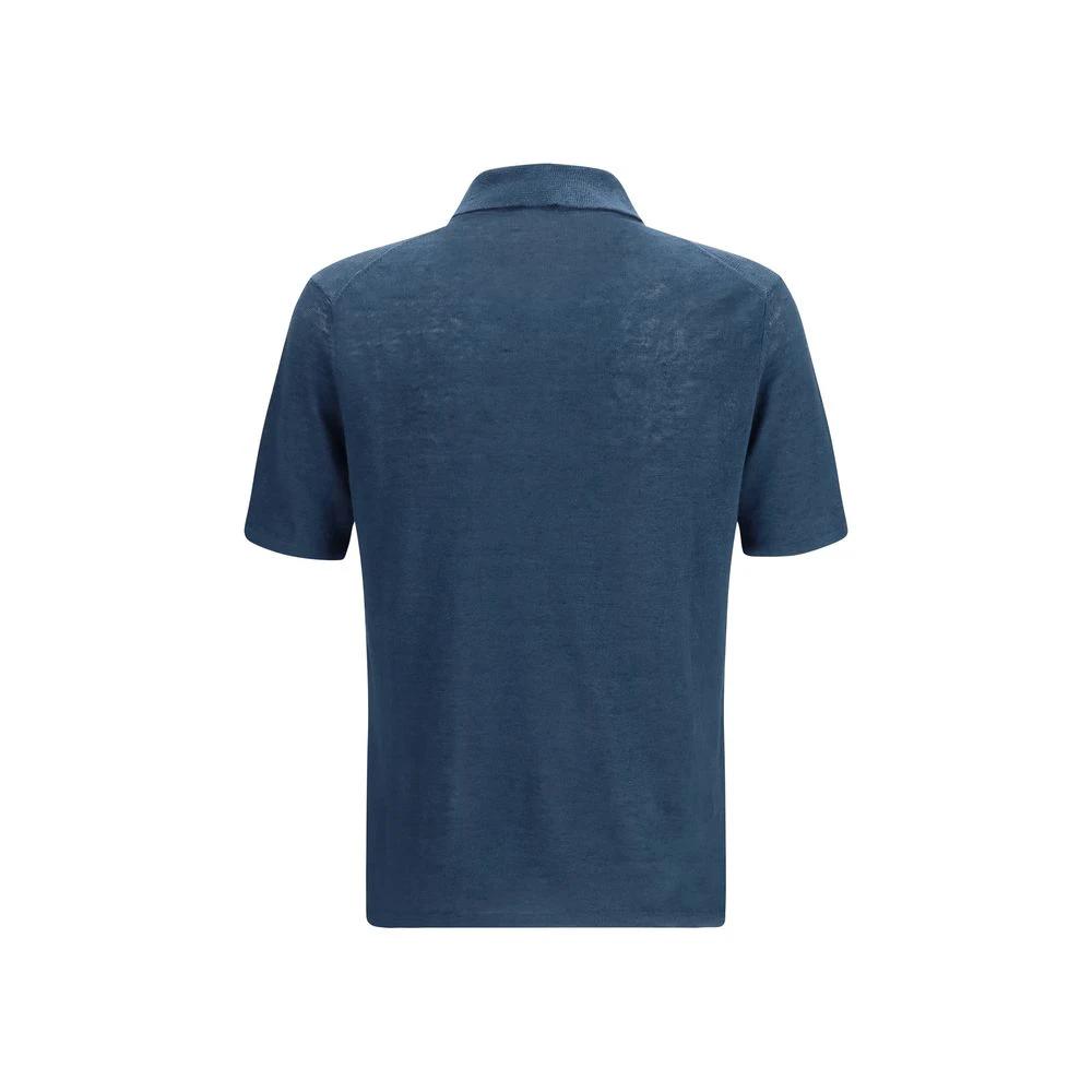 Men’s Blue Linen Polo Shirt – Roberto Collina Lightweight Knit Polo SS26