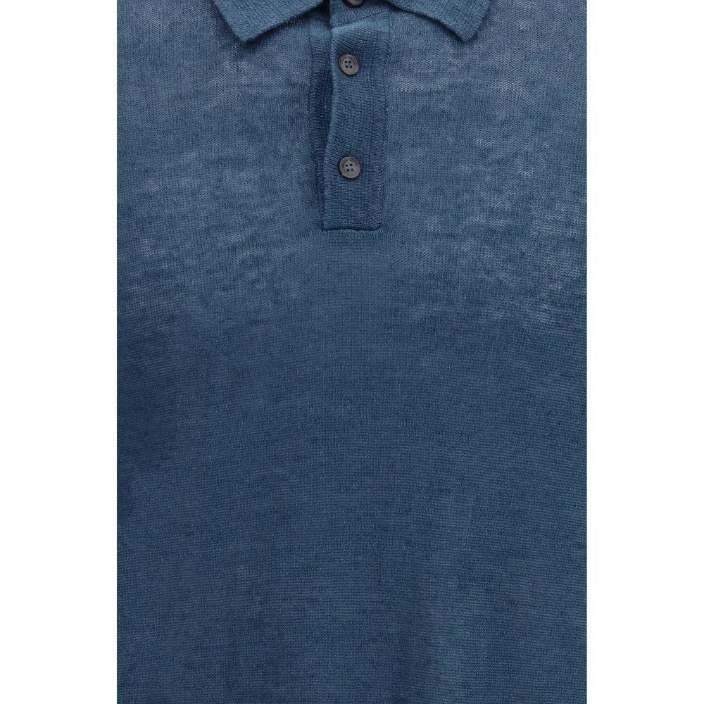 Men’s Blue Linen Polo Shirt – Roberto Collina Lightweight Knit Polo SS26