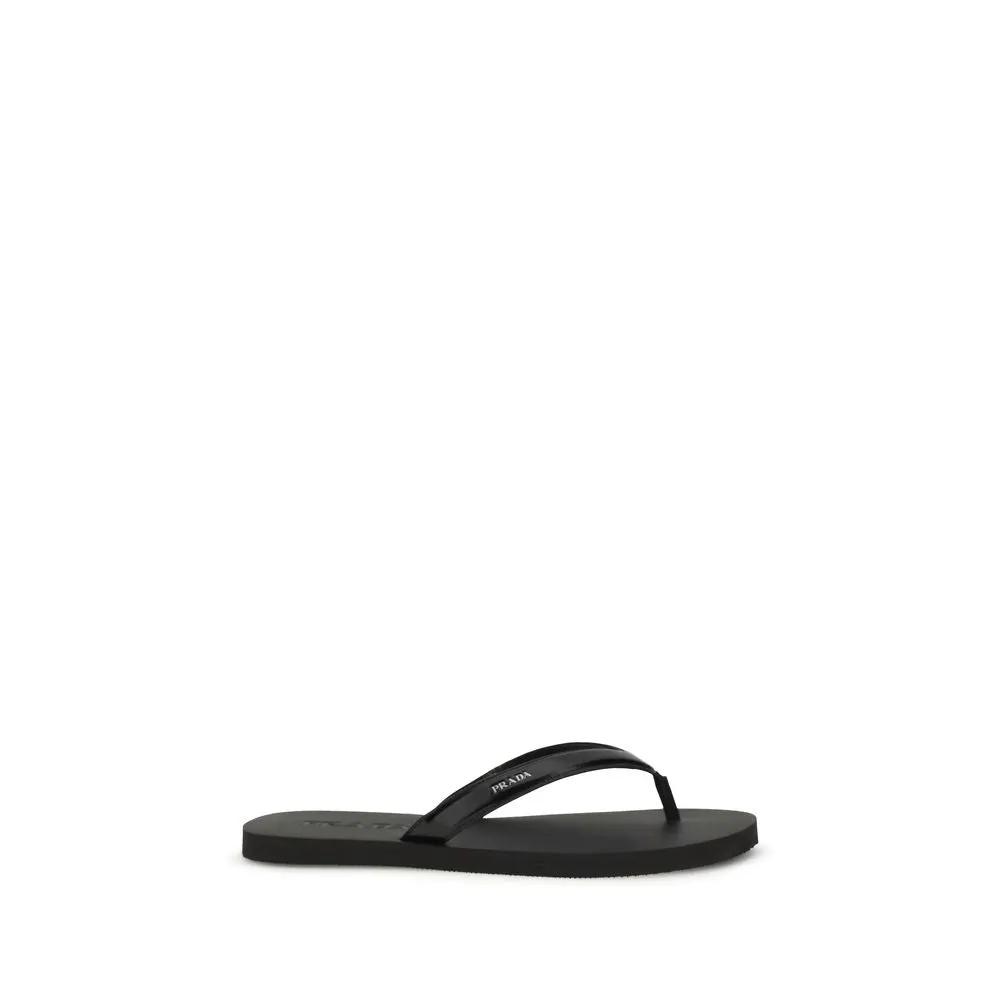 Sandales tongs Prada Bos Taurus en cuir de veau noir