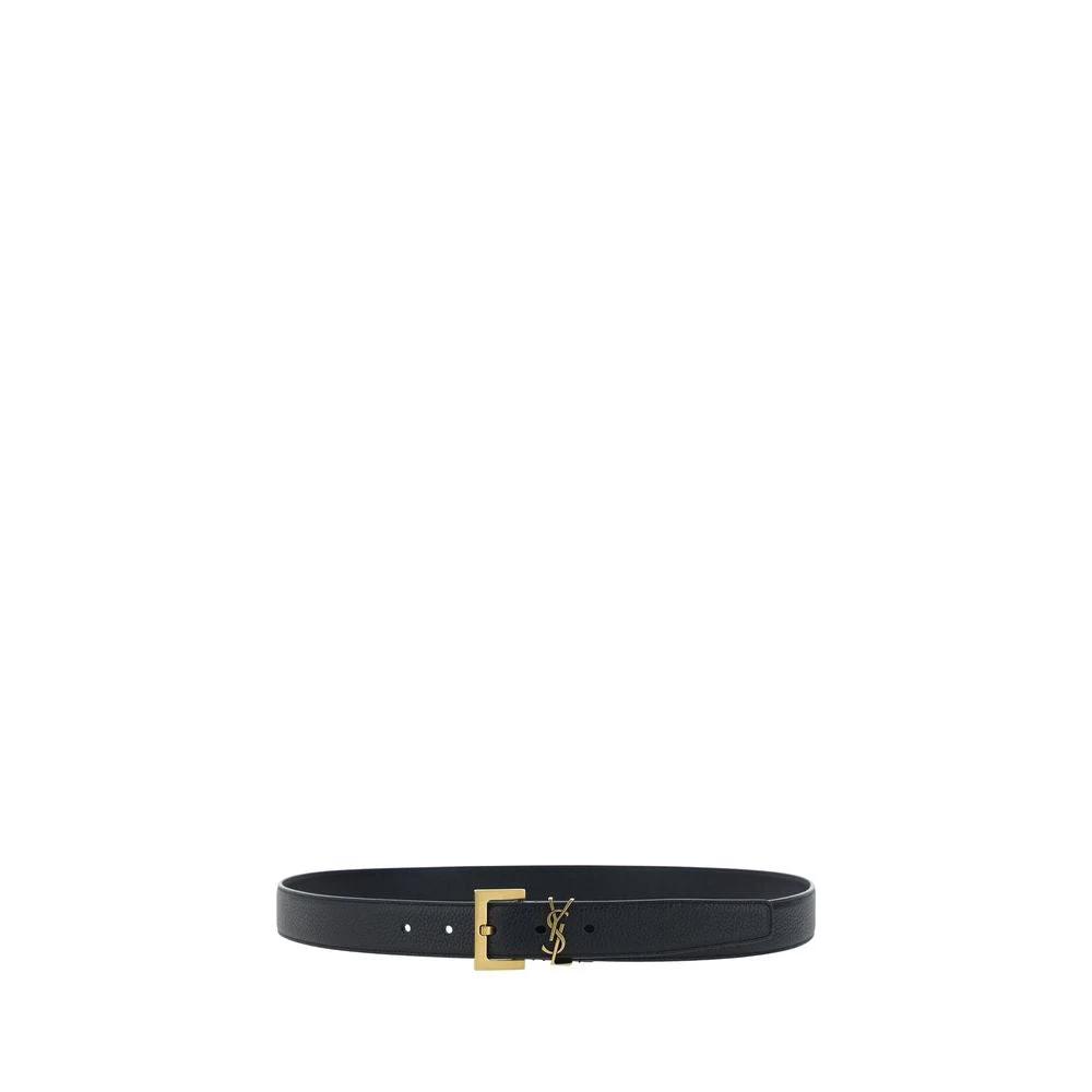 Ceinture Saint Laurent Bos Taurus Regular en cuir de veau noir