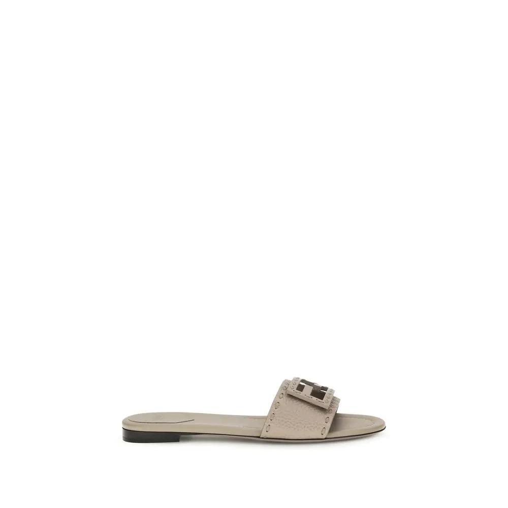 Fendi Gray Calf Leather Bos Taurus Flat Sandals