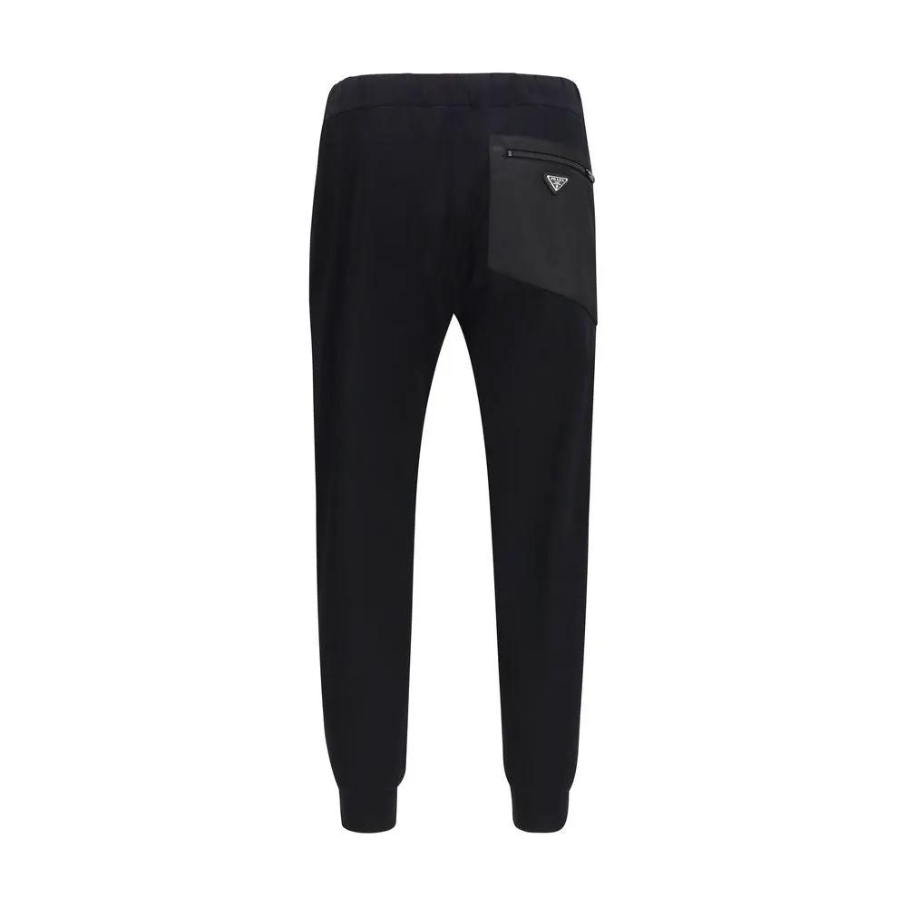 Pantalon décontracté en coton noir Prada