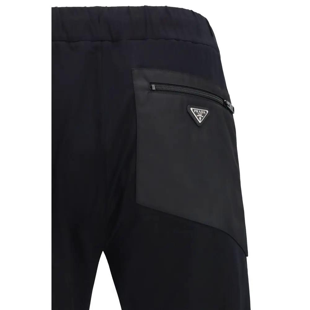 Pantalon décontracté en coton noir Prada