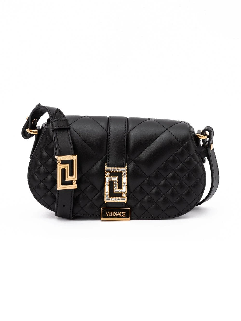 Sac à bandoulière matelassé en cuir noir Versace