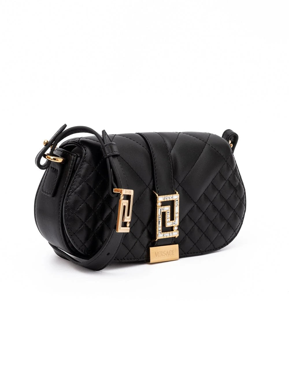 Sac à bandoulière matelassé en cuir noir Versace