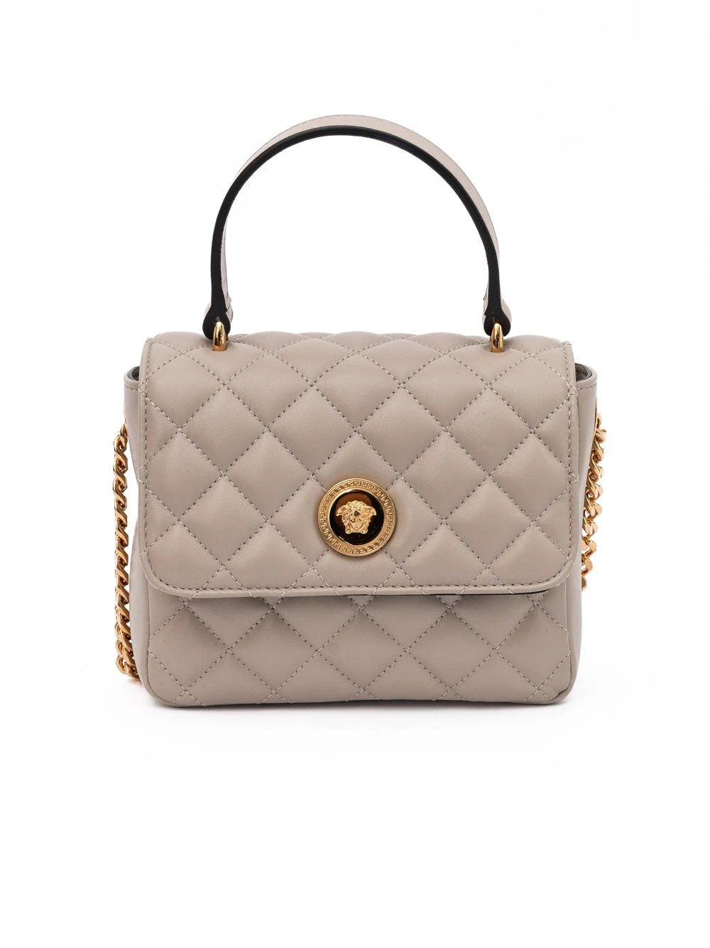 Sac à main Versace en cuir matelassé taupe