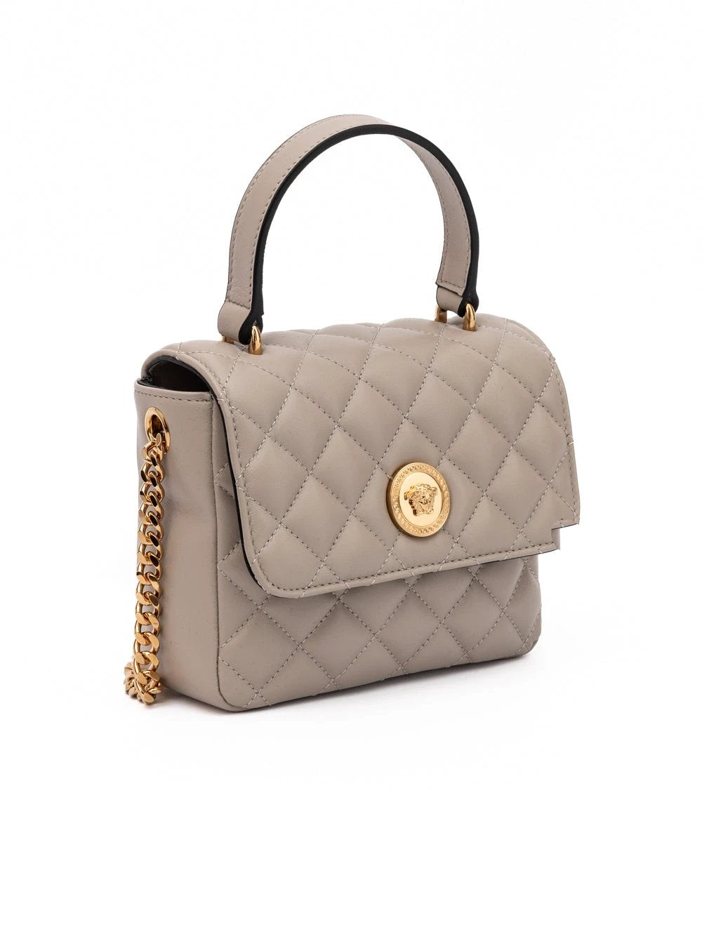Sac à main Versace en cuir matelassé taupe