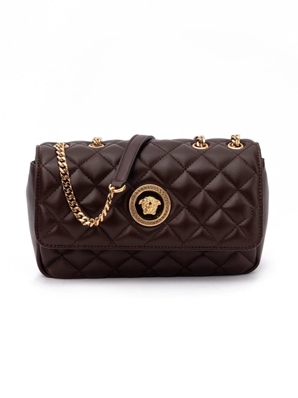 Sac bandoulière Versace en cuir matelassé marron