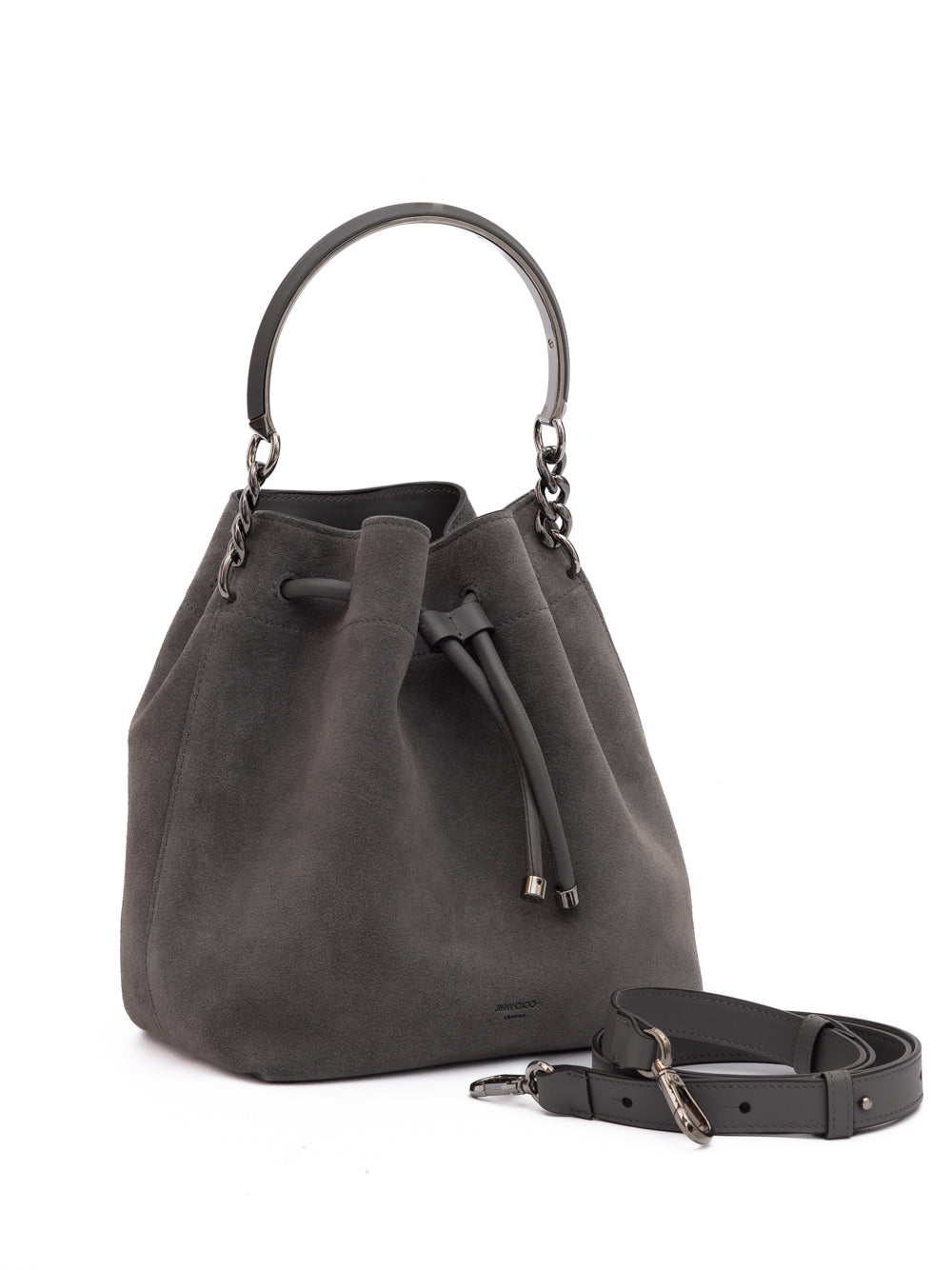 Seau Jimmy Choo Bon Bon en daim gris foncé