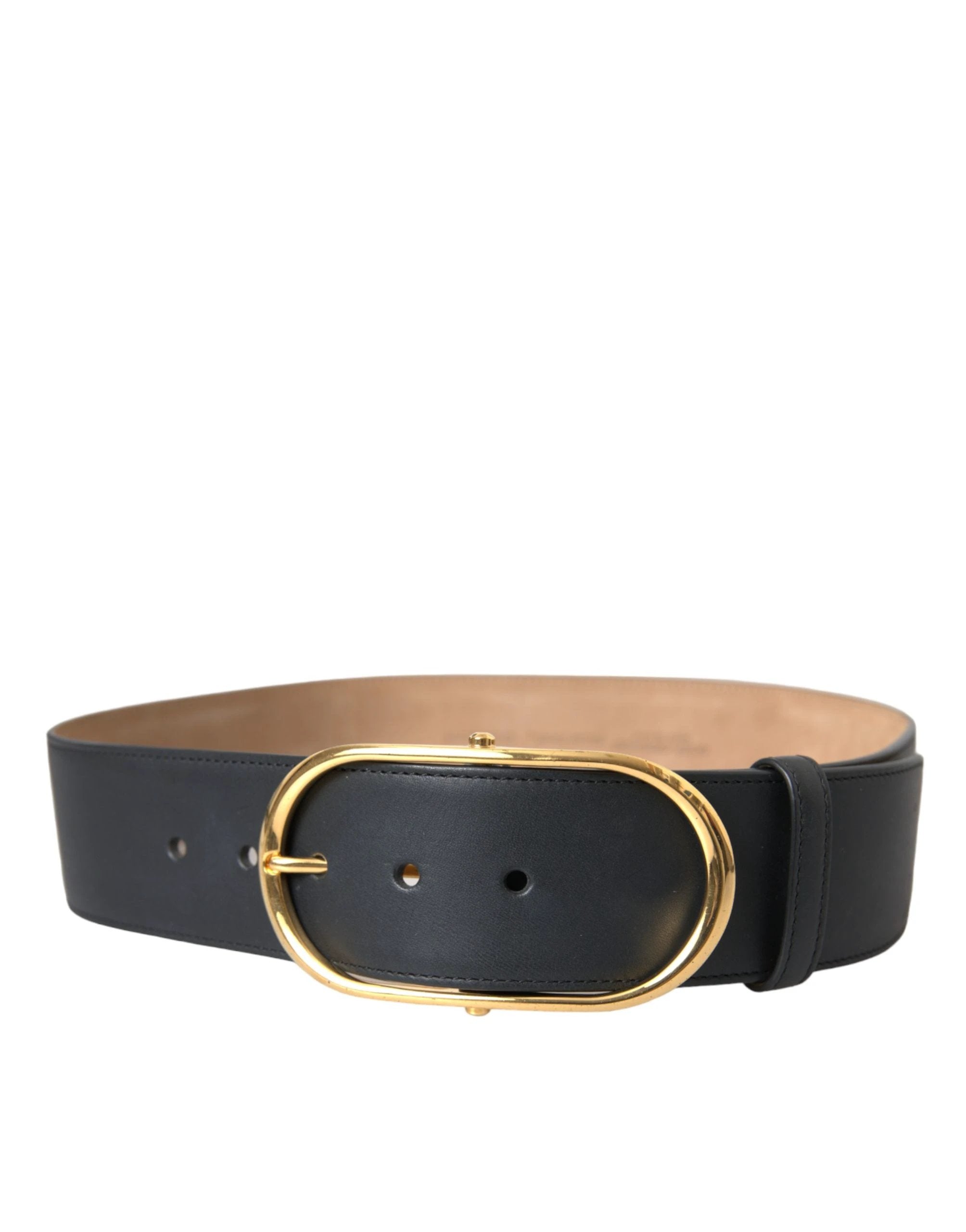 Ceinture Dolce &amp; Gabbana en cuir noir avec boucle ovale classique en métal