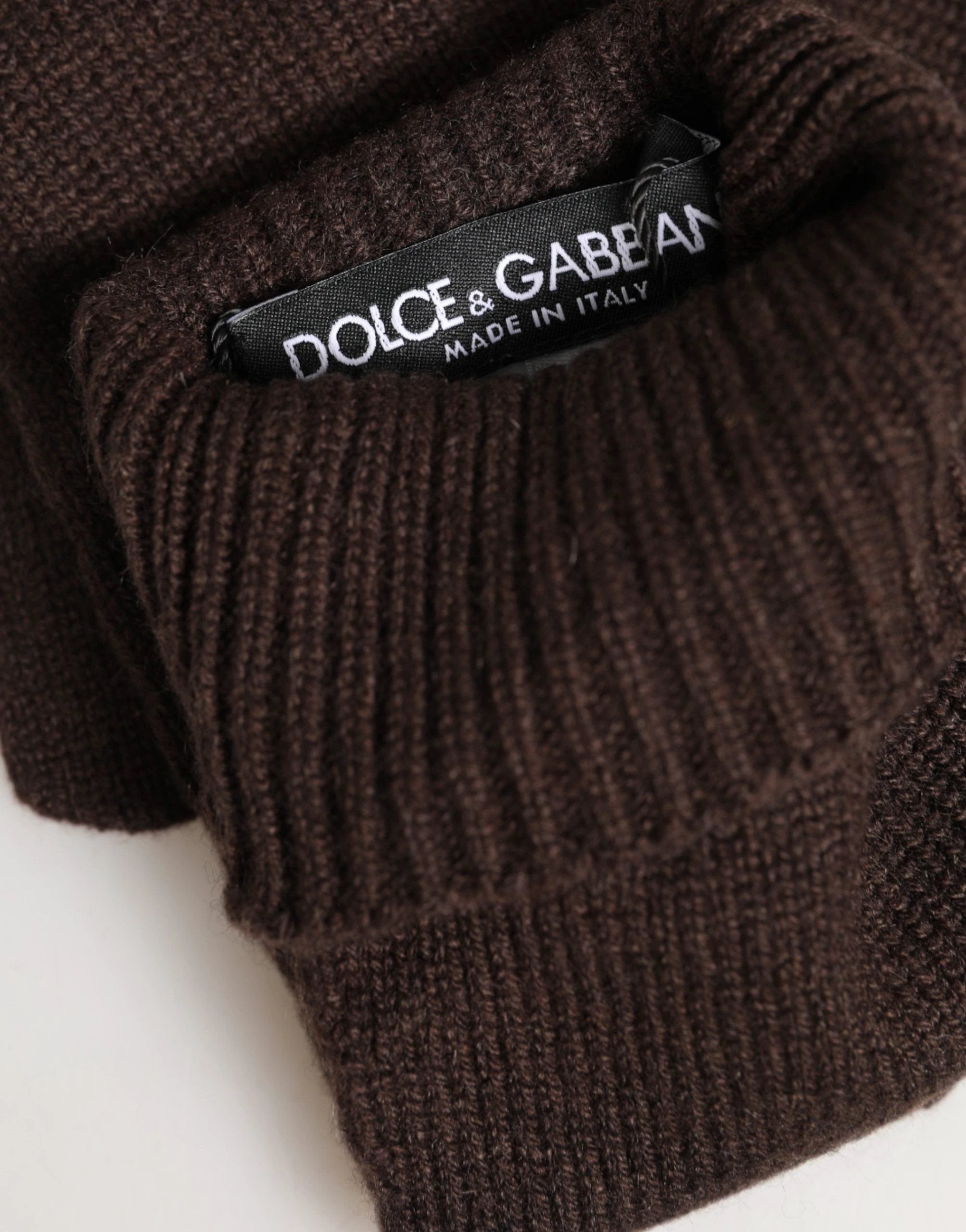 Dolce & Gabbana Brown Cashmere Knitted Elbow Length Mitten Gloves