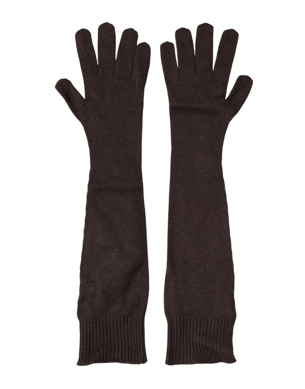 Gants mitaines en cachemire tricoté marron à hauteur de coude Dolce & Gabbana