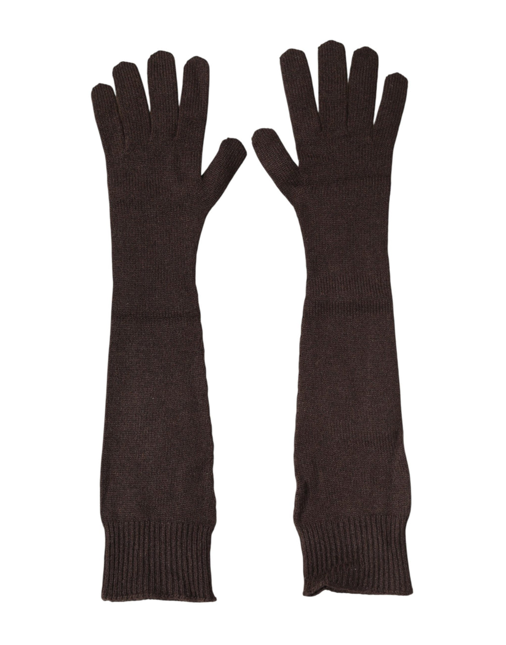 Gants mitaines en cachemire tricoté marron à hauteur de coude Dolce & Gabbana