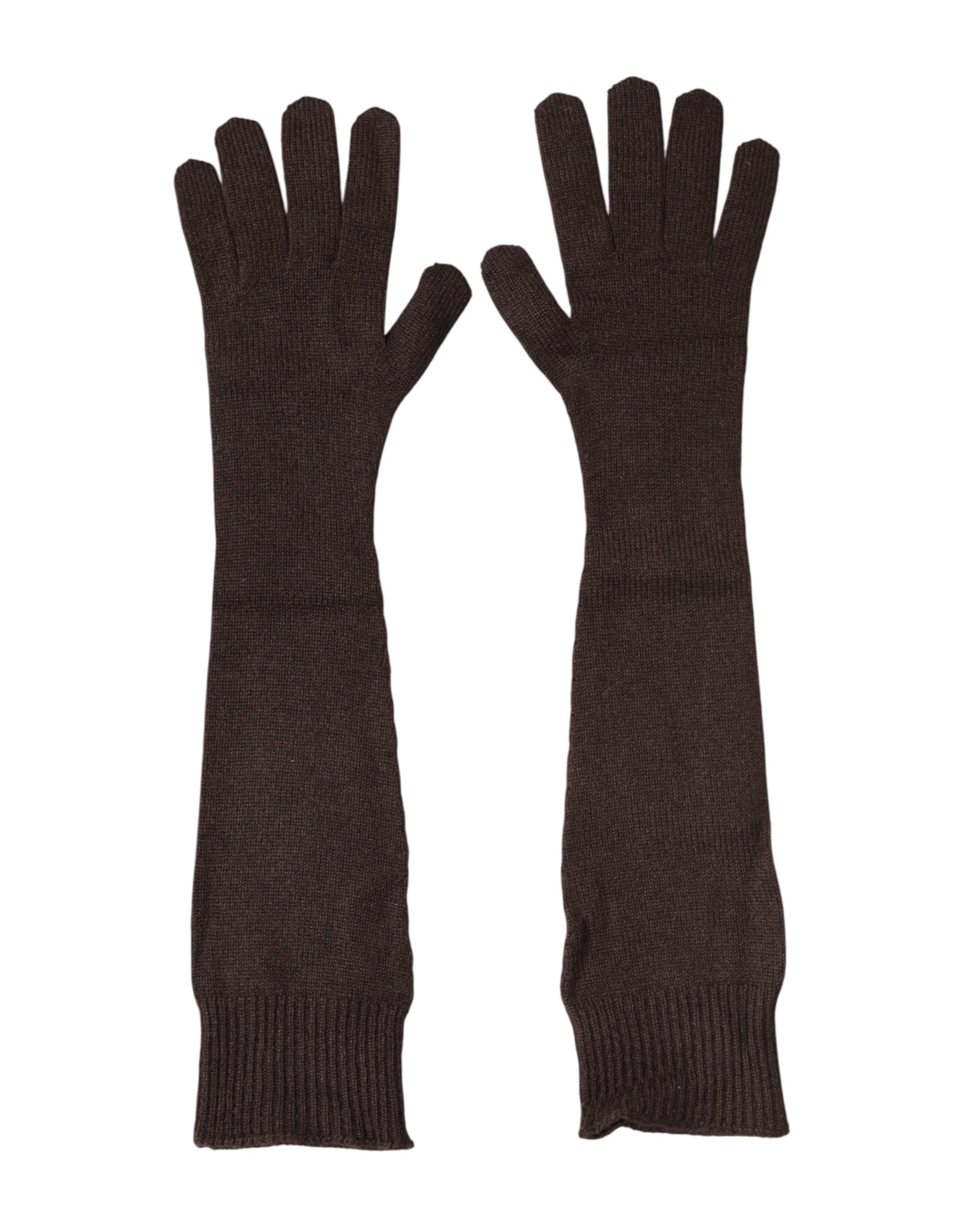 Dolce & Gabbana Brown Cashmere Knitted Elbow Length Mitten Gloves