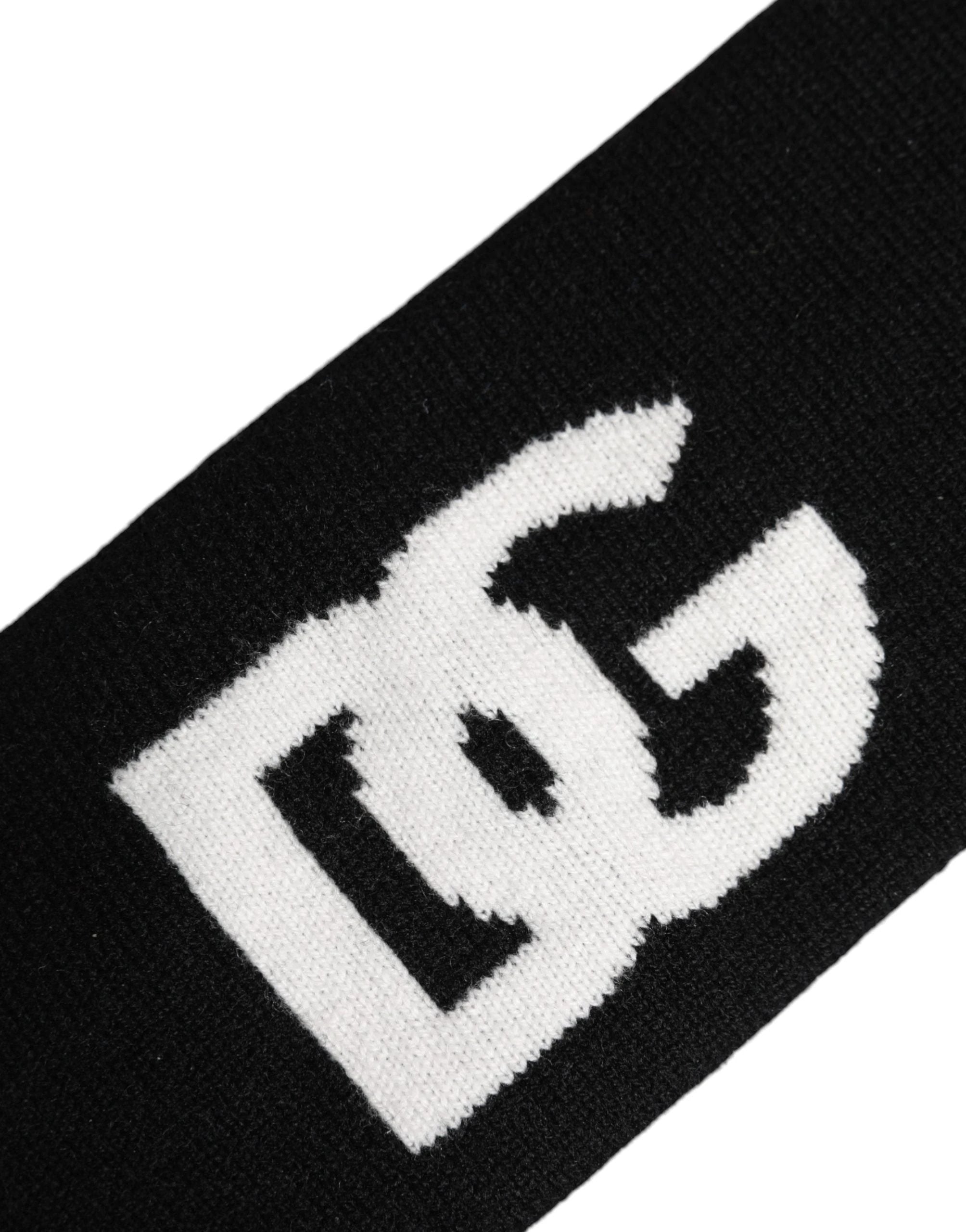Dolce & Gabbana Homme Cachemire Noir Blanc Bandeau Bonnet à Logo