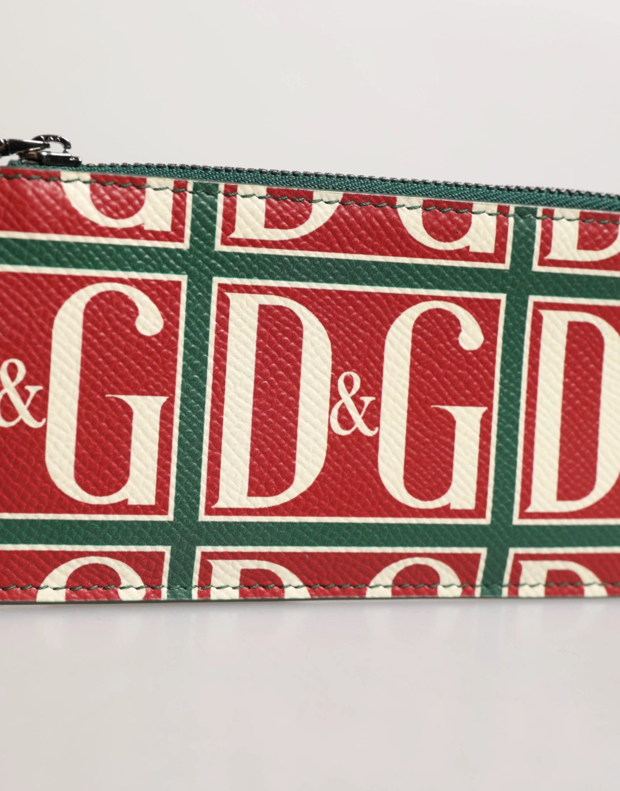 Dolce & Gabbana Green Calf Leather Logo Print Monogram Card Holder Wallet