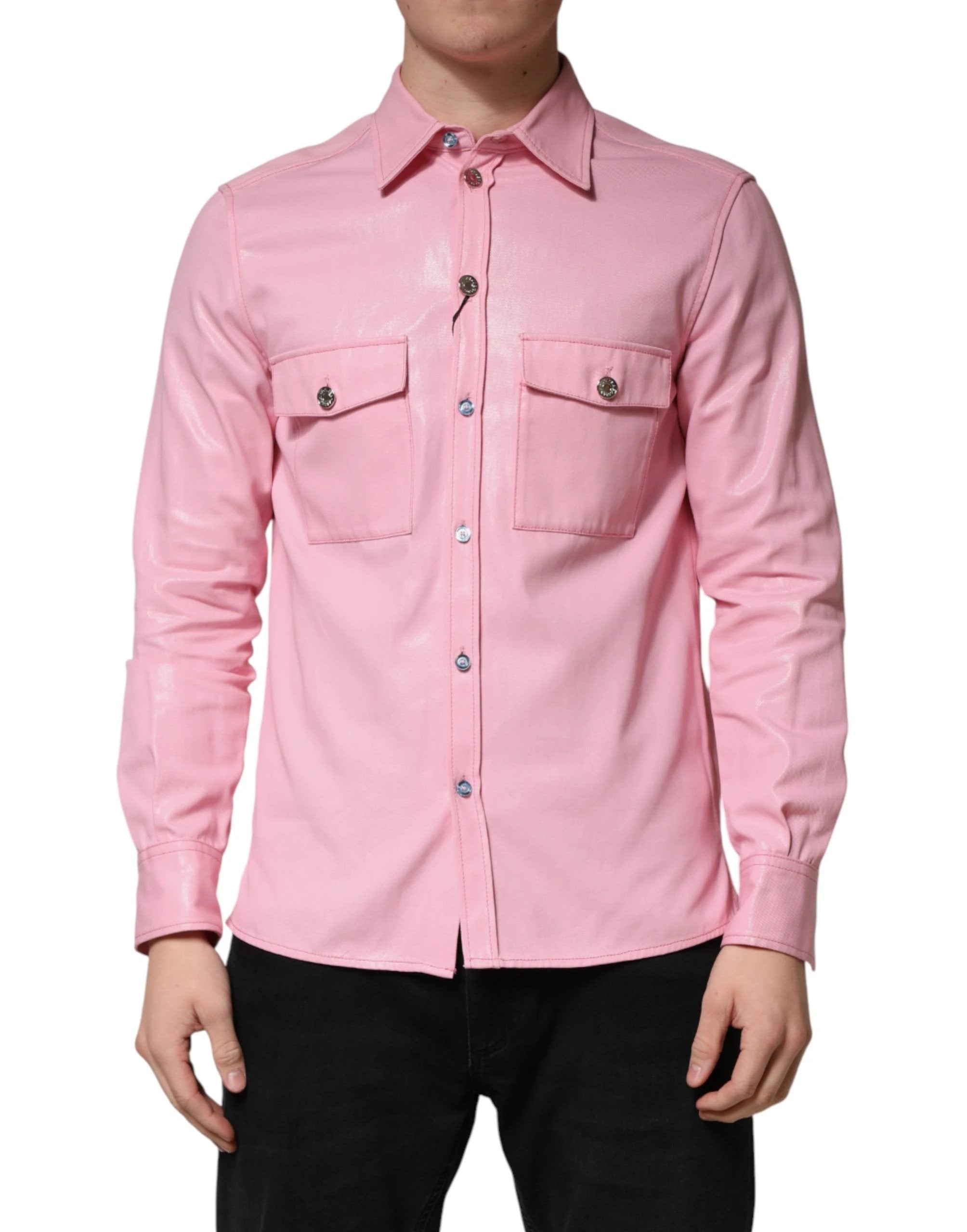 Chemise à col boutonné en coton rose Dolce &amp; Gabbana pour homme