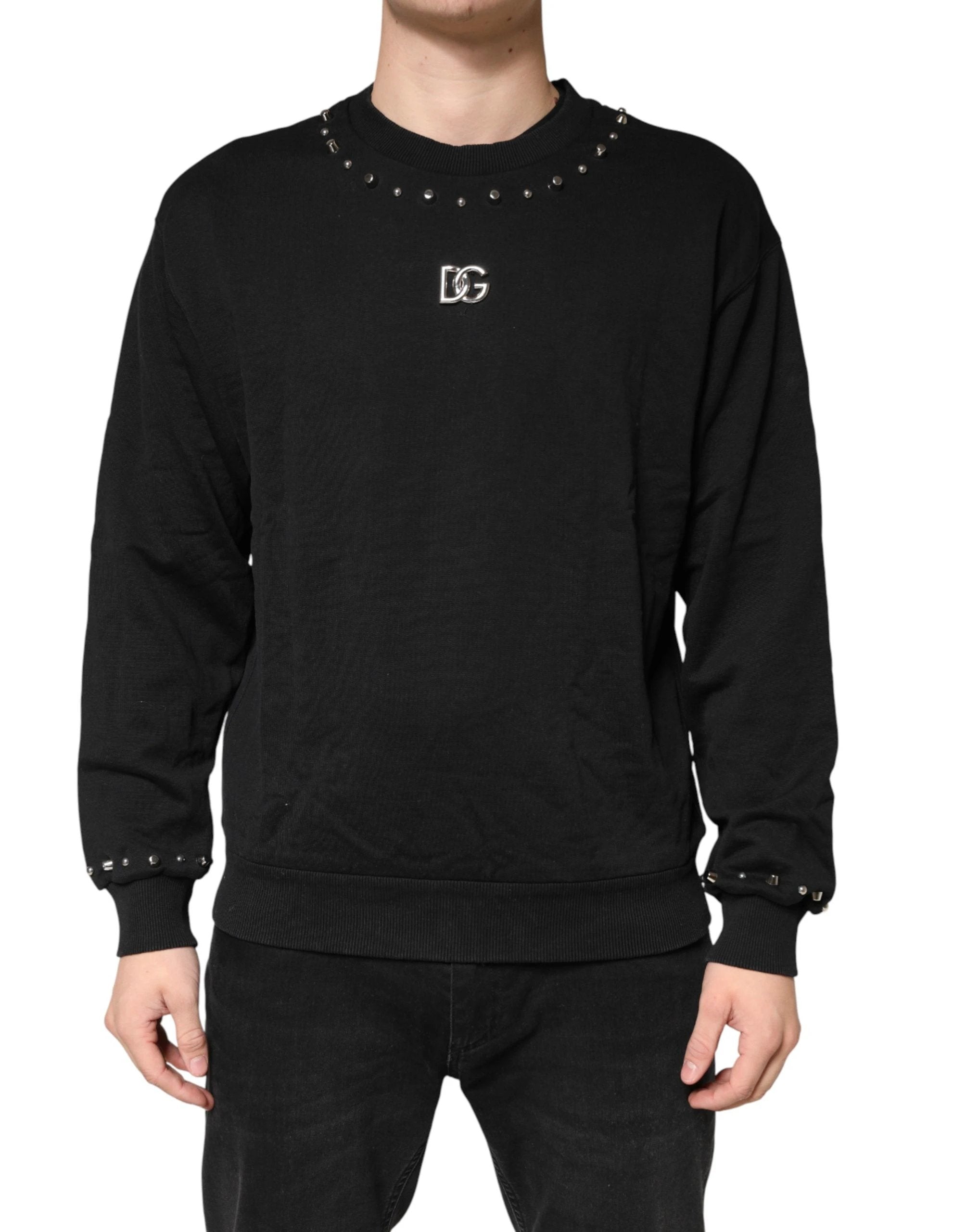 Sweat-shirt en coton noir orné Dolce & Gabbana