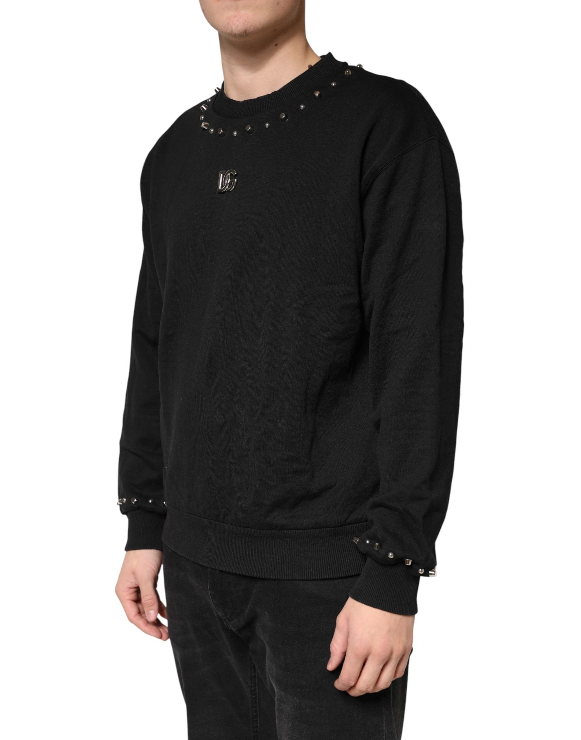 Sweat-shirt en coton noir orné Dolce & Gabbana