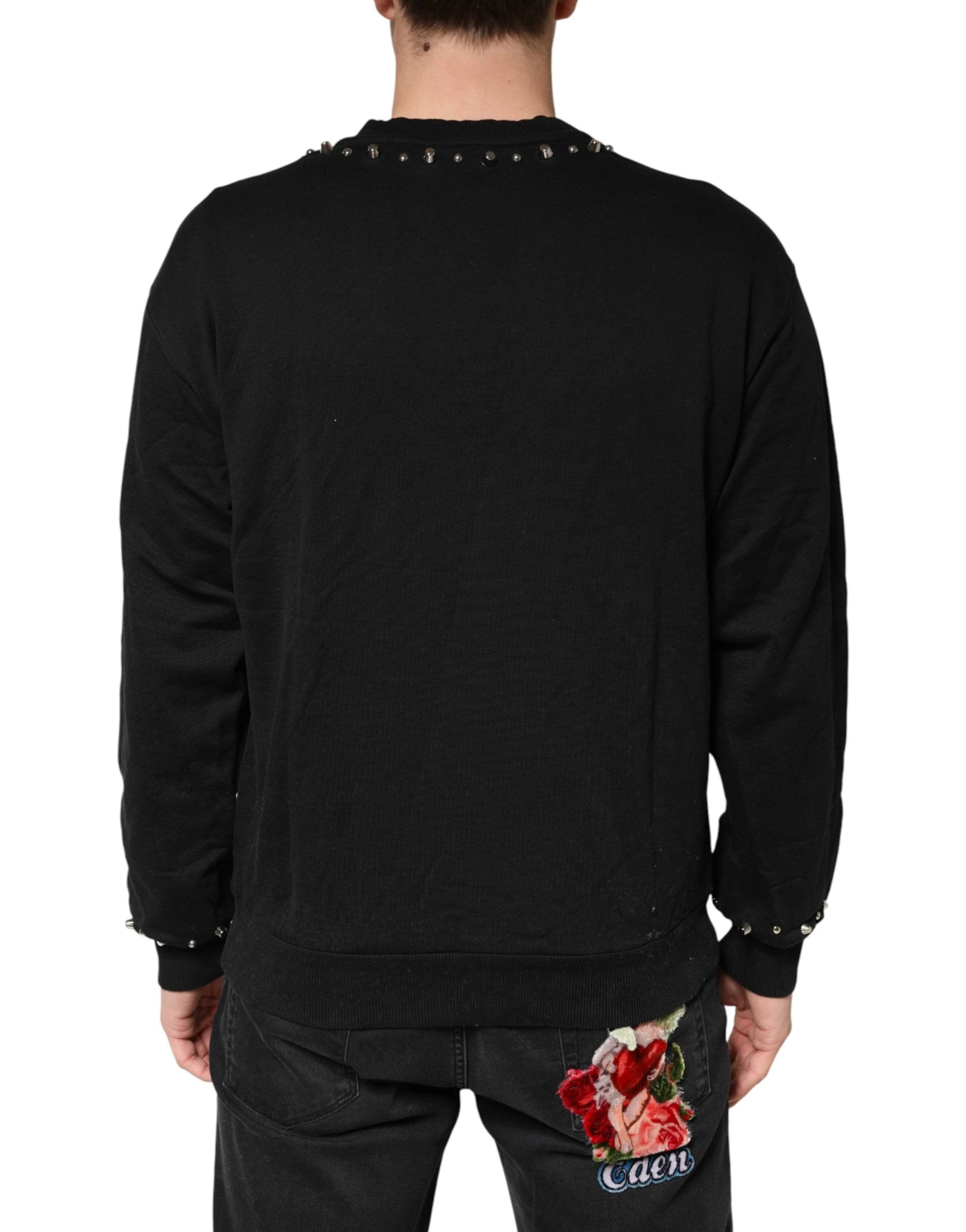 Sweat-shirt en coton noir orné Dolce & Gabbana