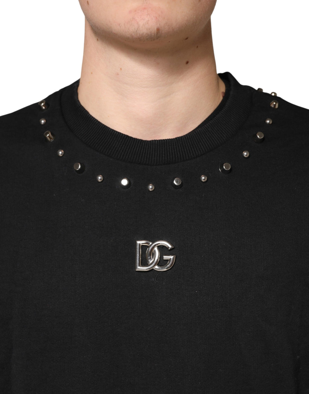 Sweat-shirt en coton noir orné Dolce & Gabbana