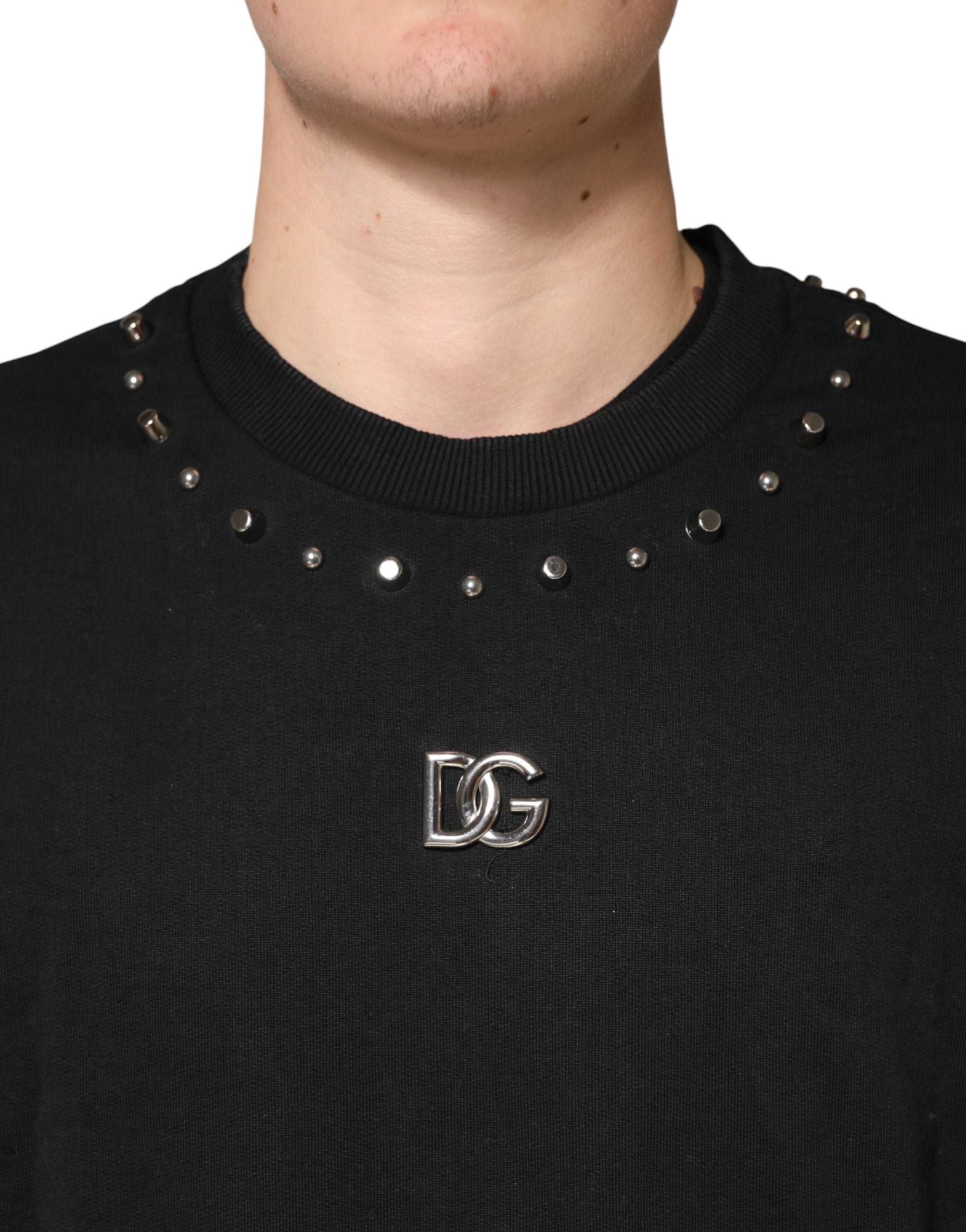 Sweat-shirt en coton noir orné Dolce & Gabbana