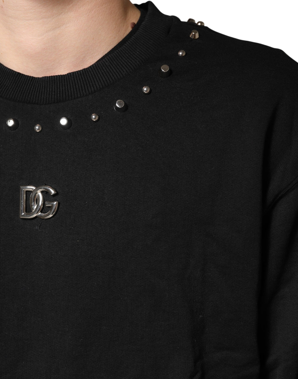 Sweat-shirt en coton noir orné Dolce & Gabbana
