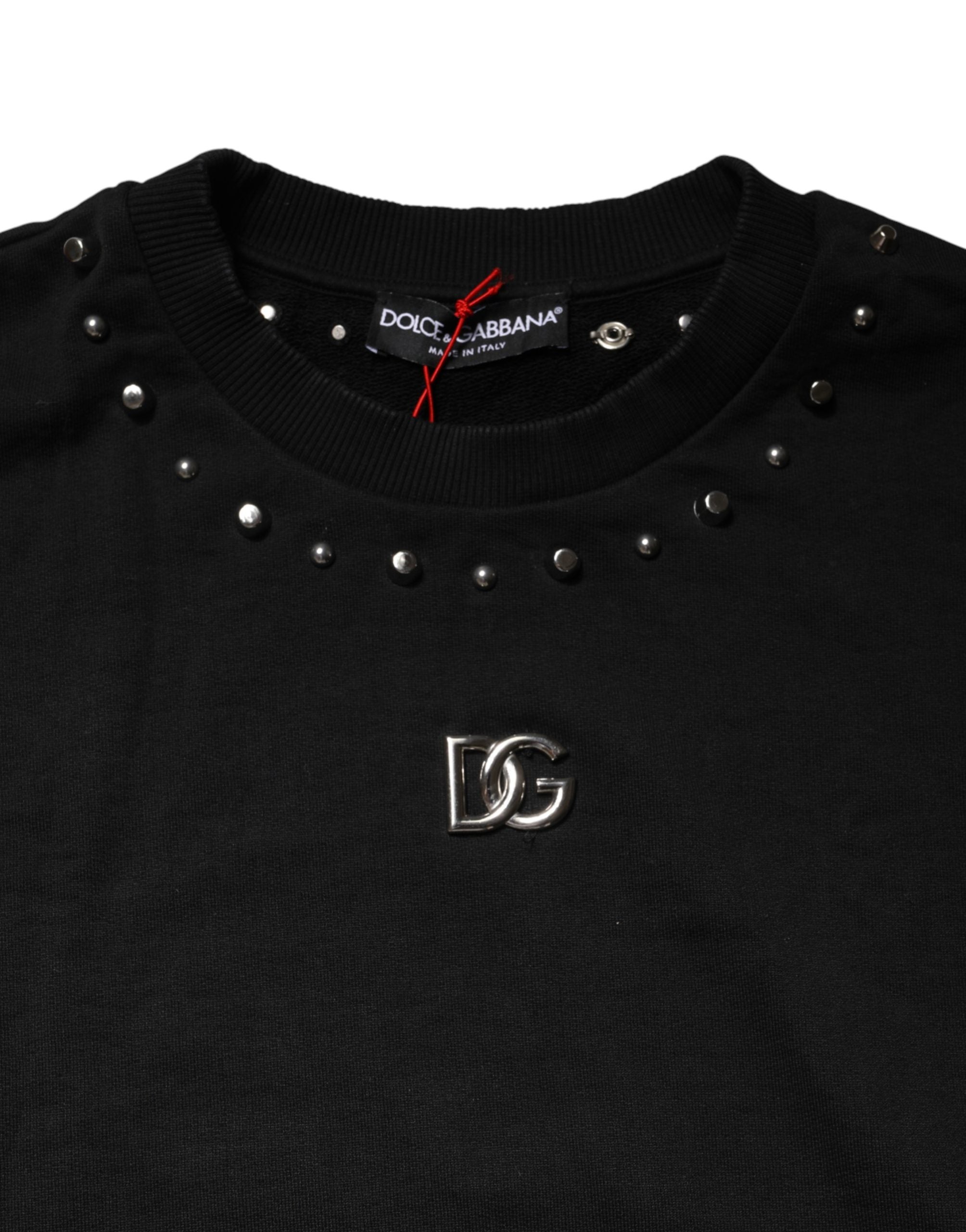 Sweat-shirt en coton noir orné Dolce & Gabbana