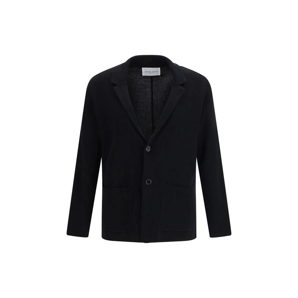 Manteau noir maille homme – Roberto Collina veste col revers SS26
