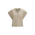 Brunello Cucinelli Beige Silk Sleeveles Sweater