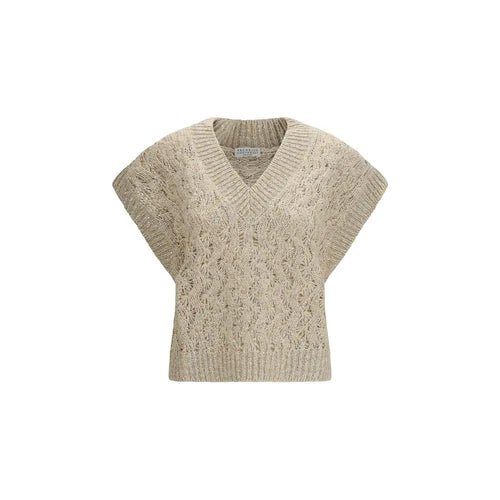 Brunello Cucinelli Brunello Cucinelli Beige Silk Sleeveles Sweater