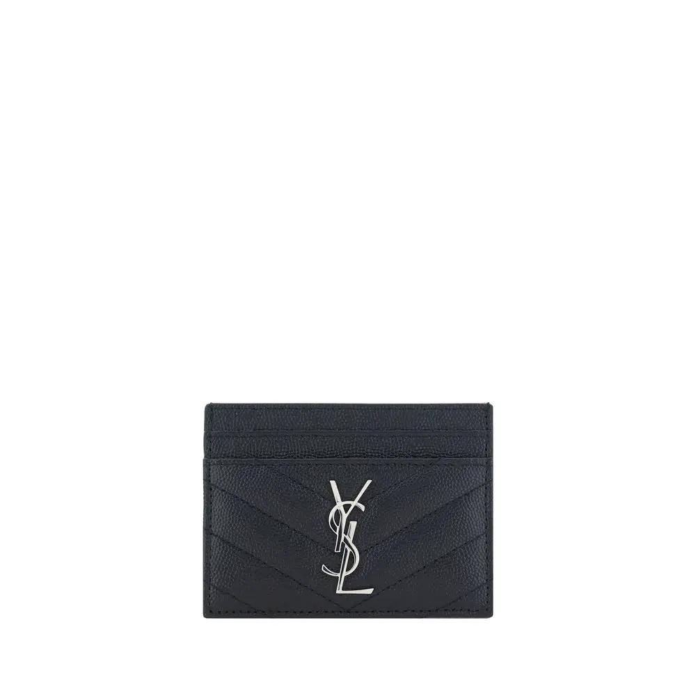 Porte-cartes cuir matelassé femme – Saint Laurent logo métal SS26