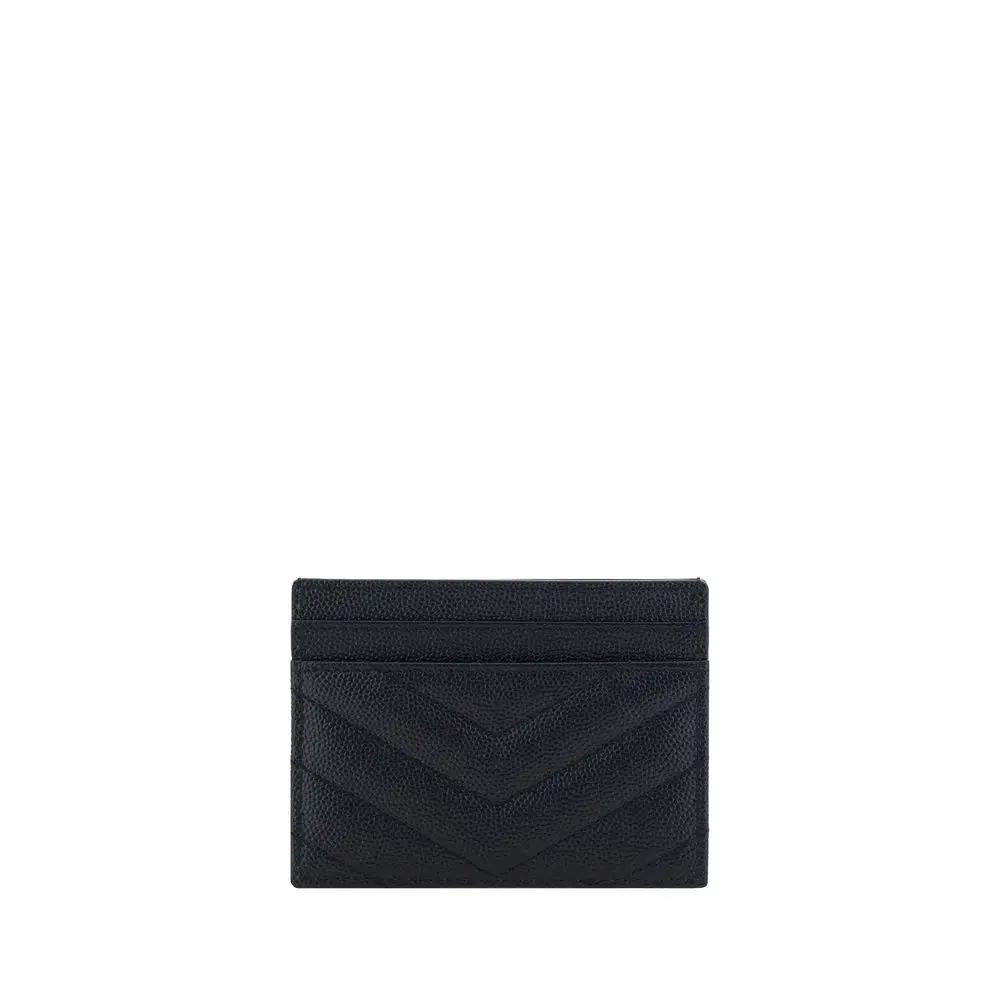 Porte-cartes cuir matelassé femme – Saint Laurent logo métal SS26