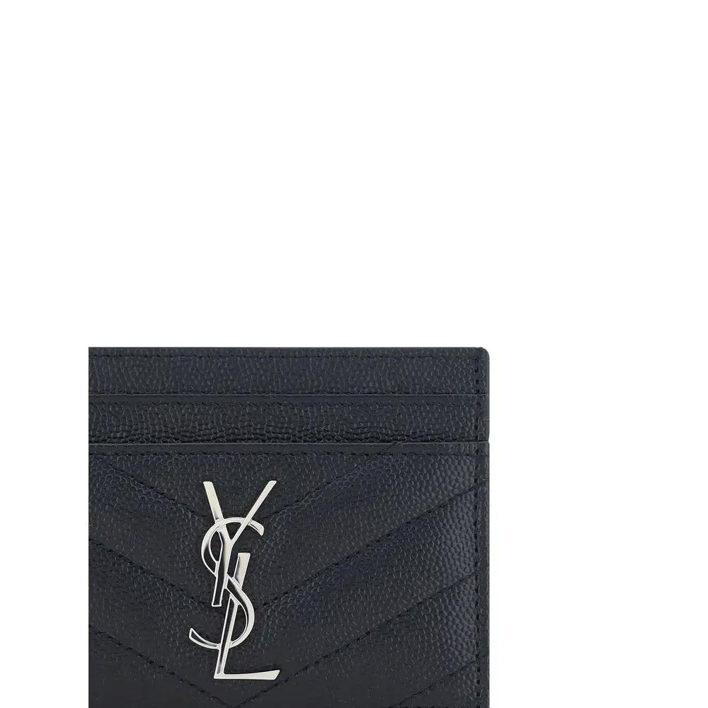 Porte-cartes cuir matelassé femme – Saint Laurent logo métal SS26
