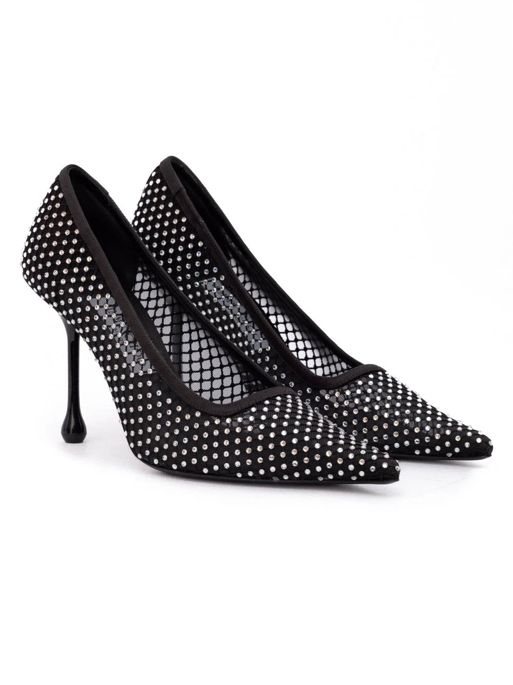 Escarpins Jimmy Choo Ixia 95 en satin noir et résille ornés de cristaux