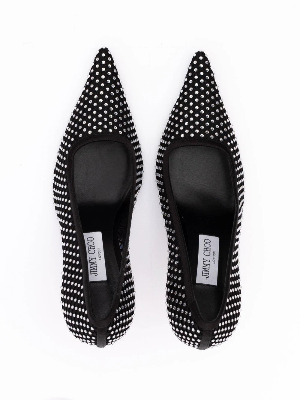 Escarpins Jimmy Choo Ixia 95 en satin noir et résille ornés de cristaux