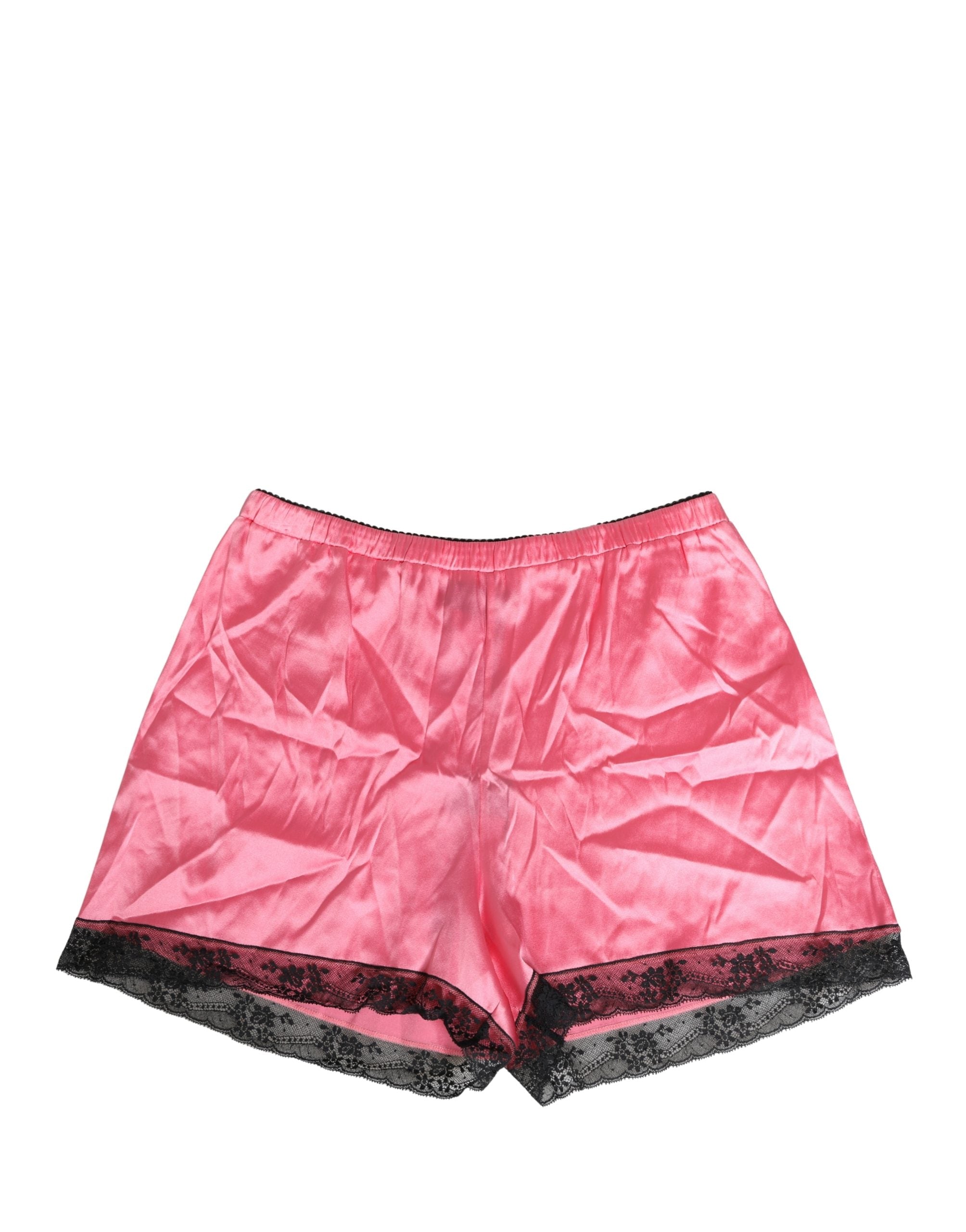 Dolce & Gabbana Short de pyjama en satin de soie rose avec dentelle