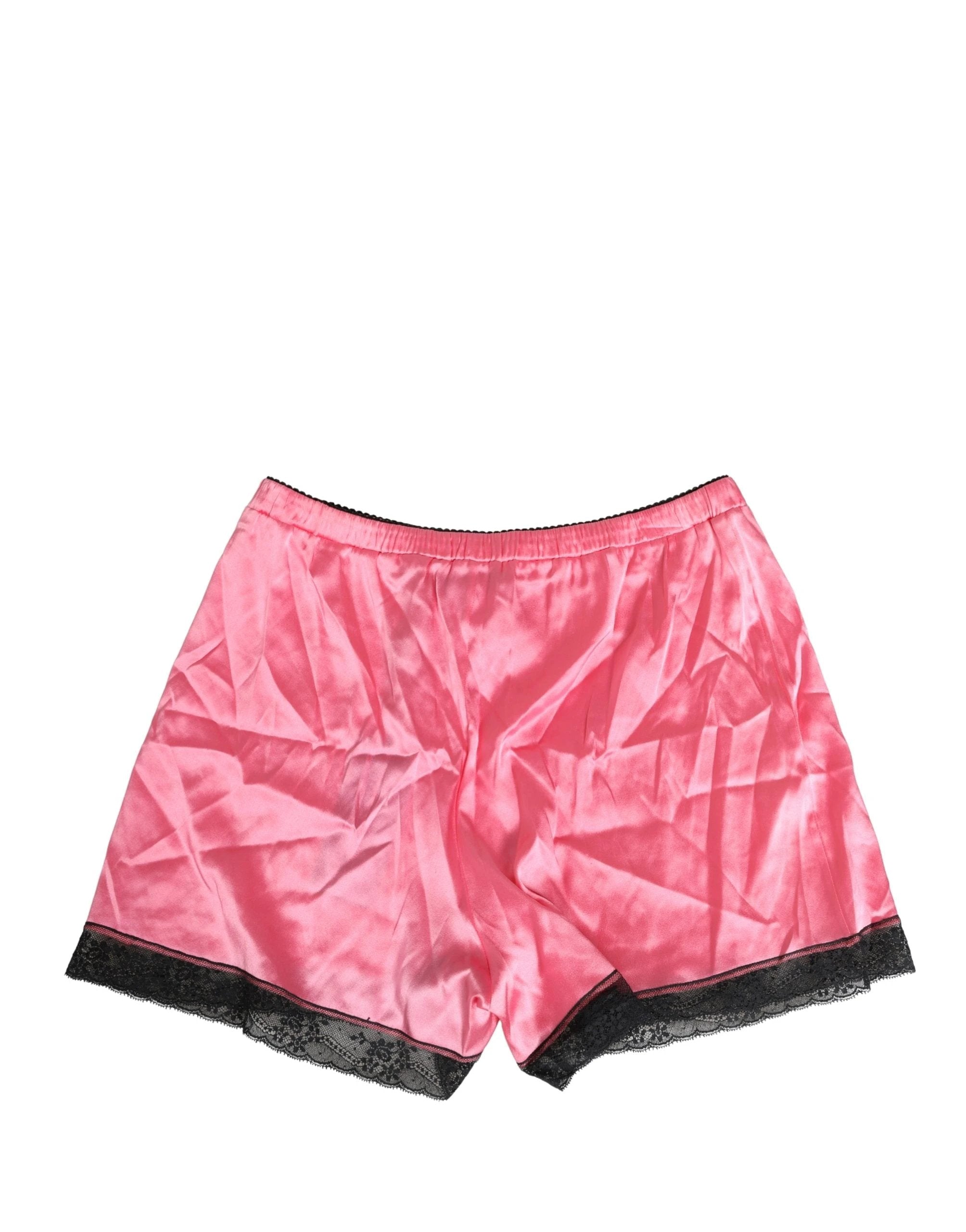 Dolce & Gabbana Short de pyjama en satin de soie rose avec dentelle