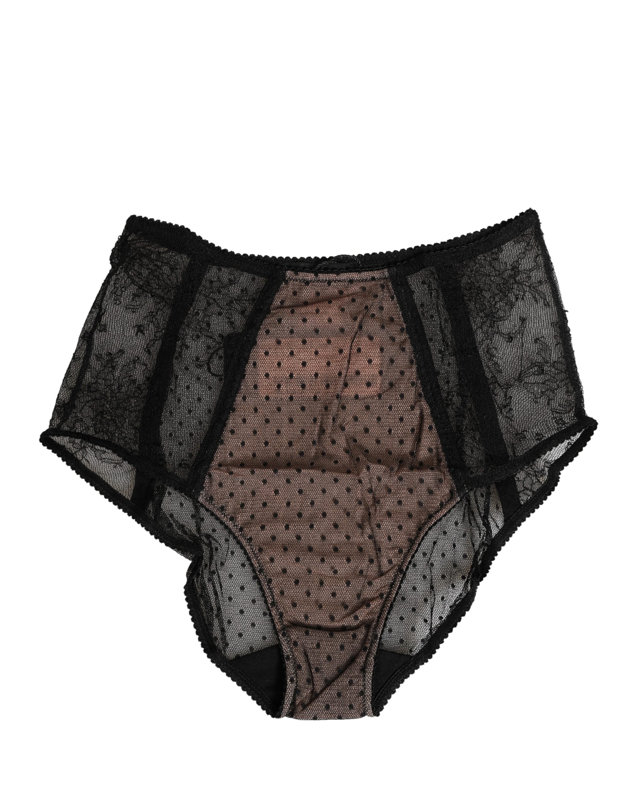 Culotte taille haute Dolce & Gabbana en dentelle transparente noire à pois