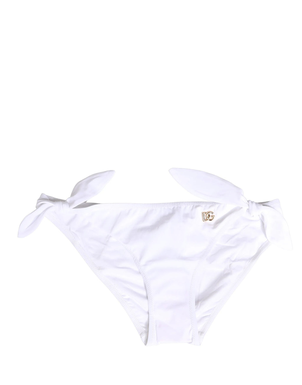 Dolce & Gabbana White Nylon DG Logo Plaque Bikini Bottom Swimwear