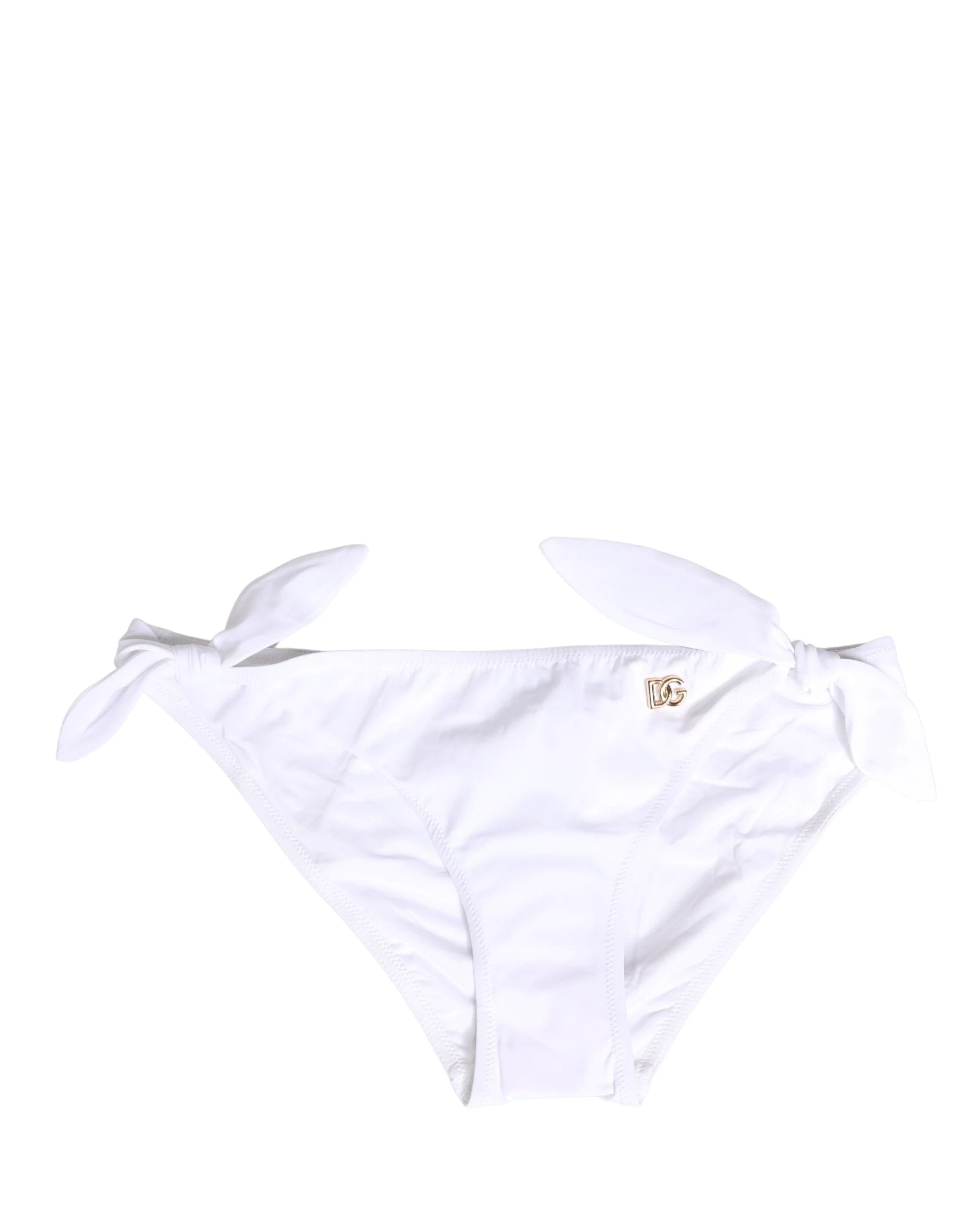 Dolce & Gabbana White Nylon DG Logo Plaque Bikini Bottom Swimwear