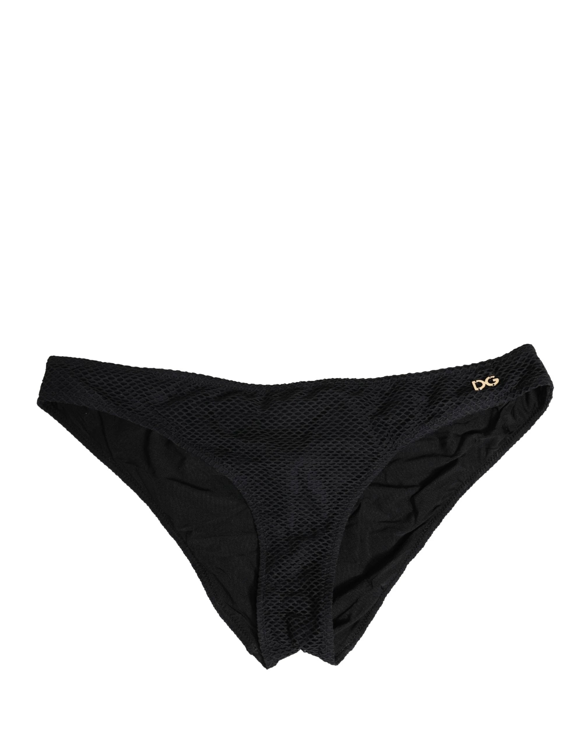 Slip Dolce & Gabbana en nylon noir avec logo DG et plaque, coupe classique