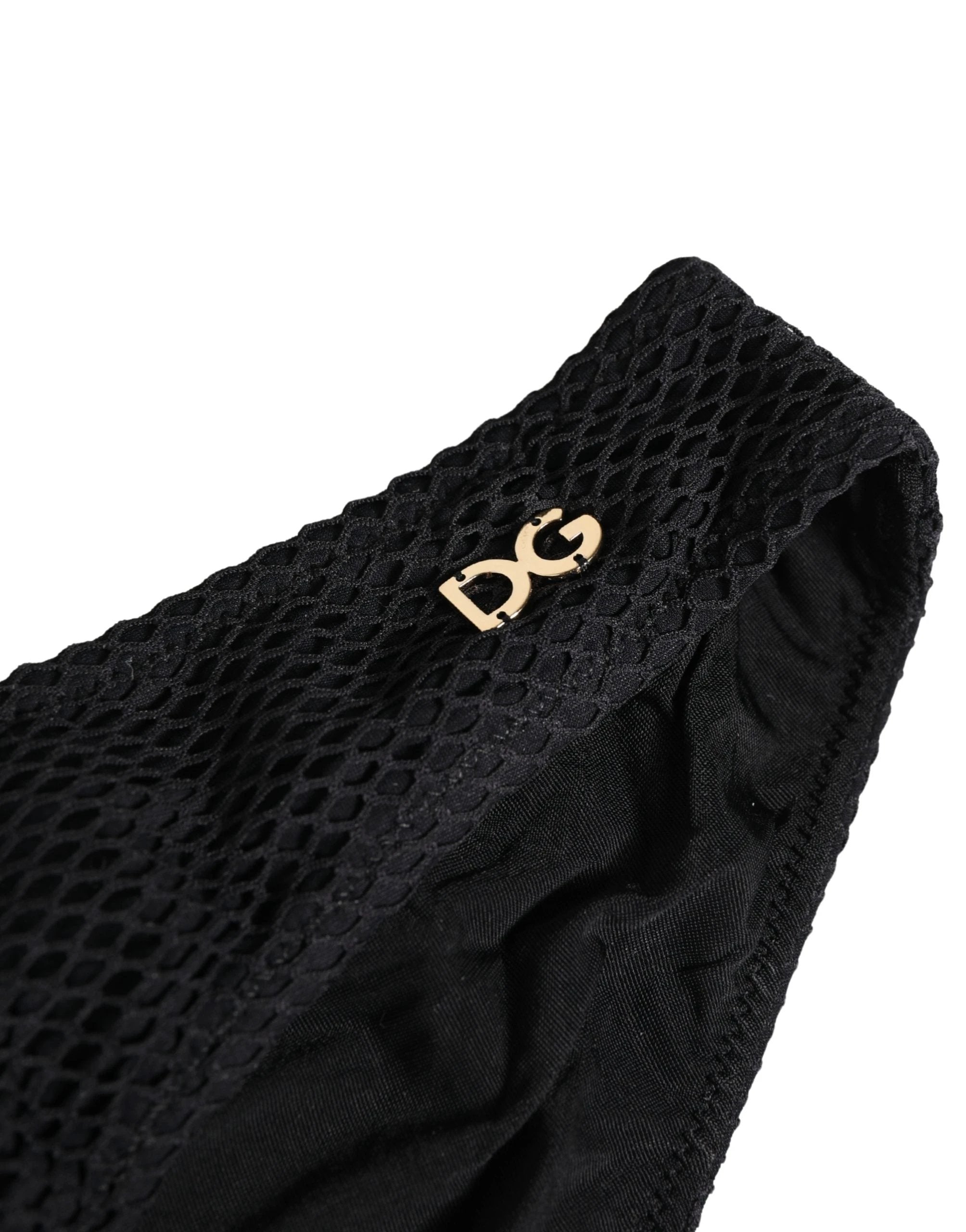 Slip Dolce & Gabbana en nylon noir avec logo DG et plaque, coupe classique