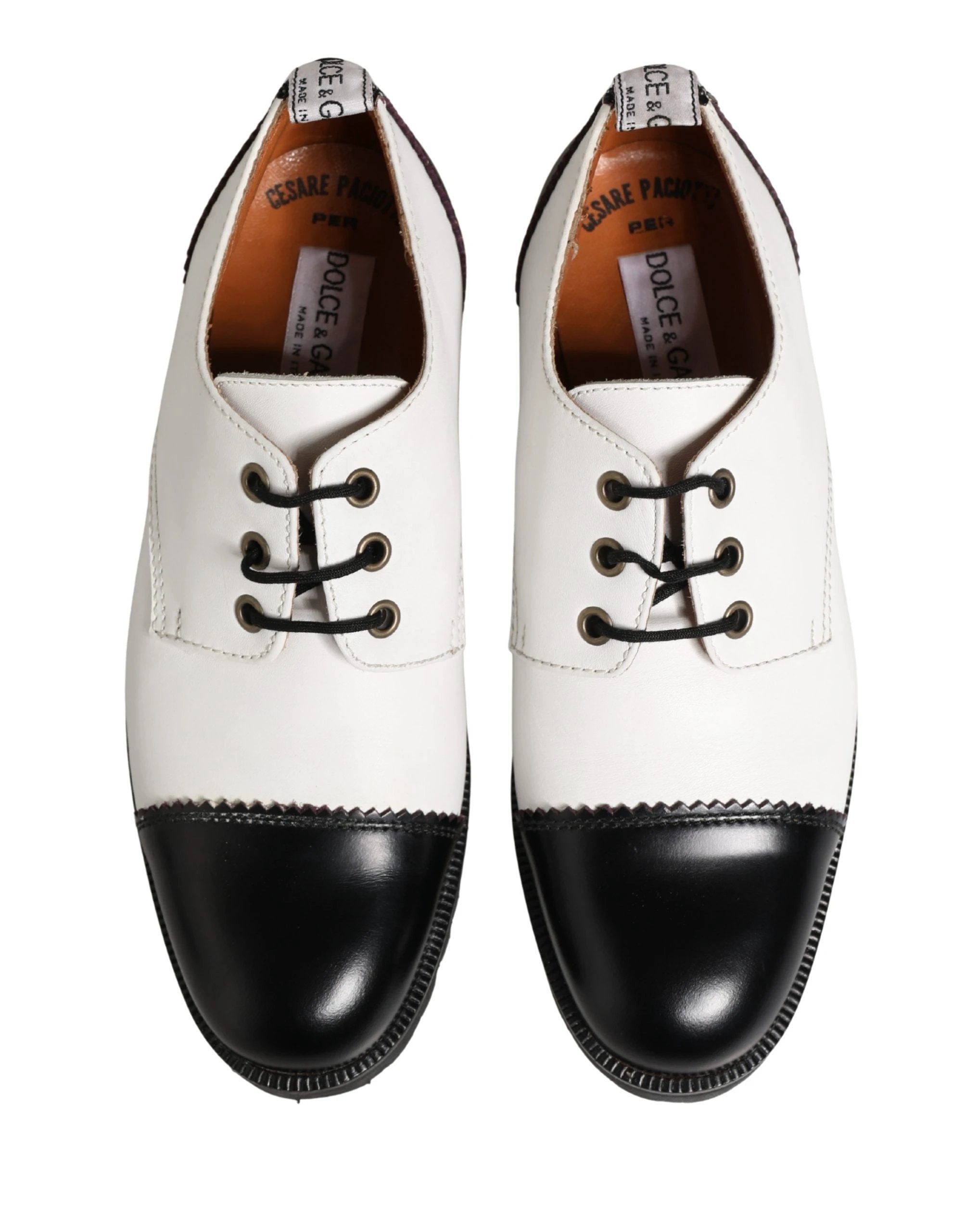 Cesare Paciotti Black White Leather Derby Shoes