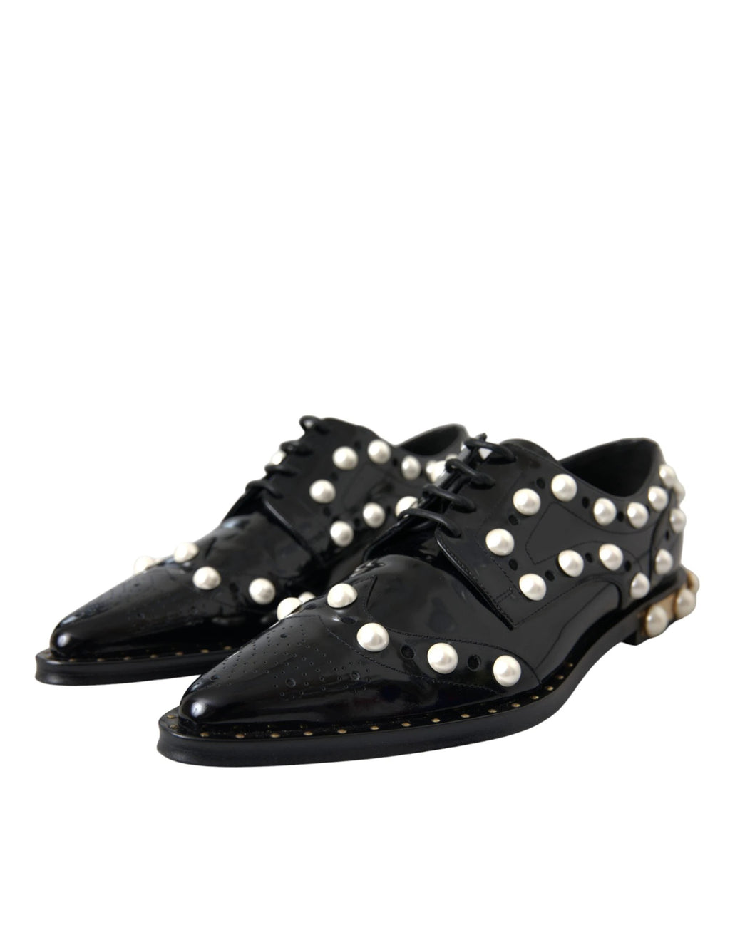 Chaussures Richelieu Dolce & Gabbana en cuir noir avec perles fantaisie