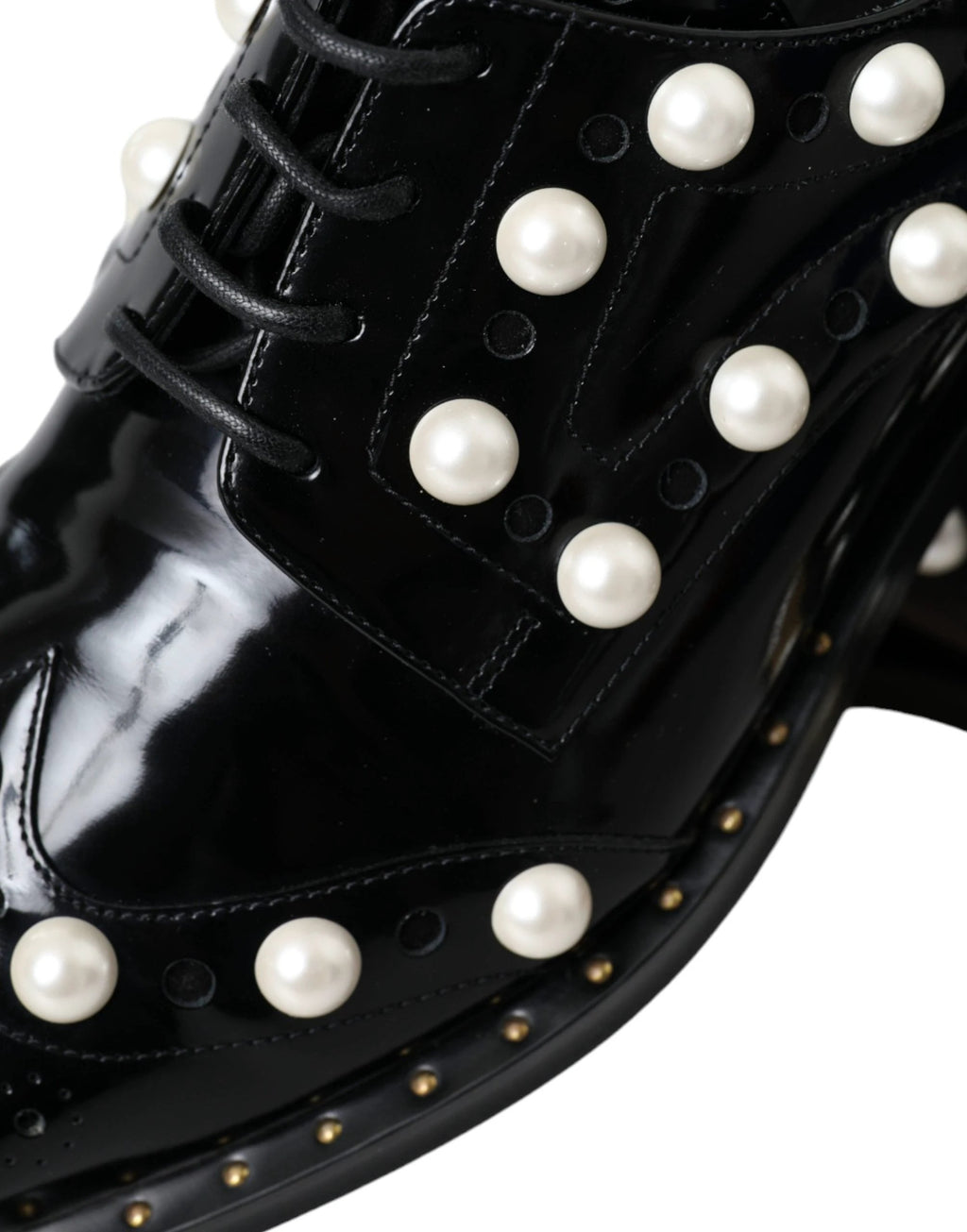 Chaussures Richelieu Dolce & Gabbana en cuir noir avec perles fantaisie