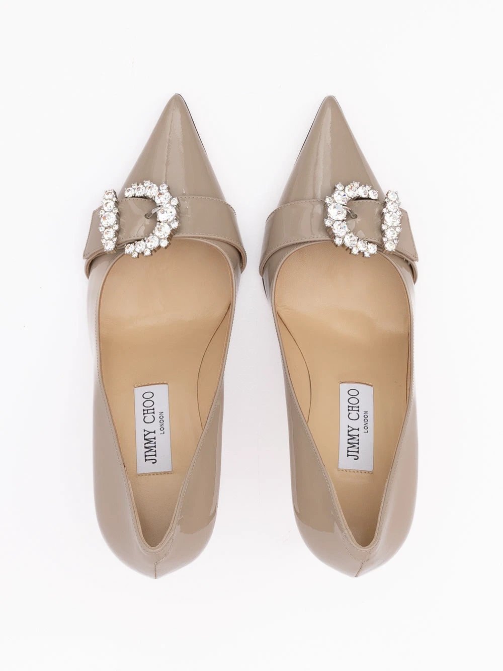 Escarpins Jimmy Choo Chery 85 en cuir verni gris taupe